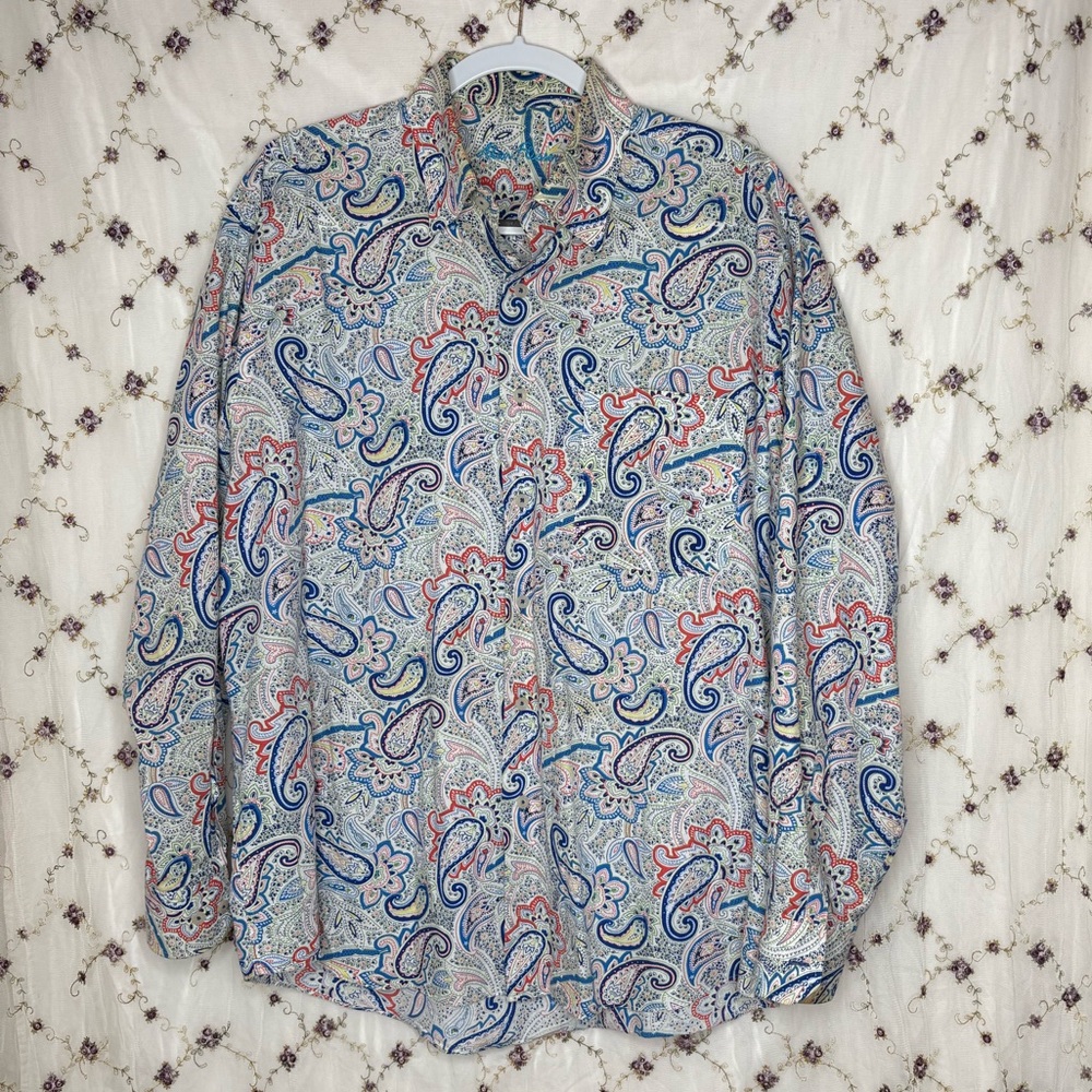 Alan Flusser Blue and Red Paisley Men's Shirt